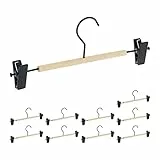 Relaxdays Hosenbügel 10er Set, verstellbare Clips, Spannbügel für Röcke & Hosen, HBT: 11,5 x 30,5 x 3cm, schwarz/Natur
