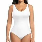 ONEW Shapewear Damen Body Shaper Bauchweg Formende Bodys V-Ausschnitt Cami Bodysuit Top Taillen Trainer Miederbody Weiß M