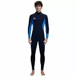 Herren Neoprenanzug Ganzkörper 3/2mm Neoprenanzug Vorderer Reißverschluss Voll Tauchanzüge Ultra-Stretch Langarm Neopren-Nassanzug zum Tauchen Surfen Schnorcheln L Größe Schwarz Blau