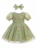 FYMNSI Baby M�dchen Schmetterling T�ll T�t� Kleid Prinzessin Geburtstag Partykleid Festliches Festkleid Kinder Blumenm�dchen Kurzarm Abendkleid Hochzeitskleid Taufkleid mit Stirnband Gr�n 9-12 Monate