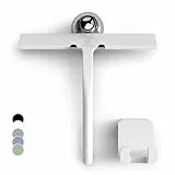 GÜTEWERK Duschabzieher Set mit Haken - weiß 23 cm - ohne Bohren breiter Silikon Abzieher Dusche Bad Badezimmer Fenster Edelstahl Fensterabzieher Scheibenabzieher breit Saugnapf halterung Badabzieher