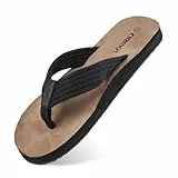 riemot Damen Flip Flops mit Fußgewölbeunterstützung, bequeme Zehentrenner mit starkem Nylonriemen, weichem Mikrovelours-Fußbett und TPR-Laufsohle für Strand, Urlaub, Sommer und Alltag Schwarz EU39