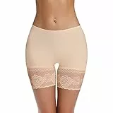 Joyshaper Spitze Unterhose mit Bein Damen Nahtlos Unterwäsche Unter Rock Anti-Chafing Miederpants Rock Kurz Hipster Boxershorts Miederslips Beige,M