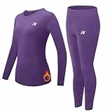 MeetHoo Thermounterwäsche Damen, Funktionsunterwäsche Set Funktionswäsche Thermoaktiv Thermowäsche Base Layer Skiunterwäsche Skifahren Laufen, Lila, M