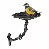 Relaxdays Vogeltränke aus Gusseisen, wetterfest, Wassertränke für Wildvögel, Futterschale, Wandmontage, schwarz-Silber
