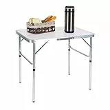 Relaxdays Campingtisch, klappbar, höhenverstellbar, HxBxT:70x75x55 cm, Aluminium, MDF, wetterfest, Gartentisch, weiß