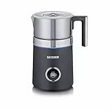 SEVERIN SPUMA 700 Plus Induktions-Milchaufschäumer, 13 Programme, OLED-Display, LED-Lichtring mit Statusanzeige, einfache Reinigung, Barista-Ausgusszotte, Edelstahl-gebürstet, schwarz, SM 3587