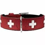 HUNTER Hundehalsband SWISS, hochwertiges Rindsleder, handgenäht, schweizer Kreuz, elegantes Design, angenehm weich, komfortabel, langlebig, Made in Germany, Farbe: rot/schwarz, Größe: 60