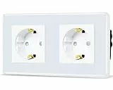 TAWOIA Schuko Steckdose, EU-Standard 2 Fach Unterputz Mit 2,5D Gebogenes Glas Platte, Wandsteckdosen Weiß 86 * 157mm