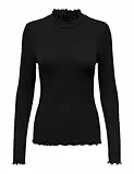 JdY Damen Dünnes Langarm Shirt Basic Rundhals Stehkragen Longsleeve Stretch Oberteil JDYFRANSISKA, Farben:Schwarz, Größe:S