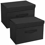 DIMJ 2 Stück Aufbewahrungsboxen mit Deckel, Faltbare Aufbewahrungskiste mit Griff, Aufbewahrungskorb Stoff, Ordnungsboxen Kleiderschrank Organizer, Faltbox für Kleidung, Schwarz