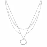Meteorstarry Halsreif Edelstahl Damen Silber 925 Sterling, 3PCS Layering Lange Silberkette Kette Silber 925 Damen mit Anhänger Halsketten Chain Damenkette für Frauen