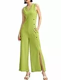 CHERFLY Jumpsuits für Damen, Sommer, ärmellos, lockerer Overall, V-Ausschnitt, weites Bein, lange Hose, einteilig, elegante Outfits, Spinatgrün, Large