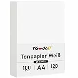 VGOODALL 100 Blatt Tonpapier A4, 120 g/m² Weiß Papier Fotokarton für Scrapbooking Gestalten von Karten Basteln