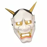 PRETYZOOM Halloween Maske Prajna Hannya Yokai Weiß Kunststoff Maske mit Hörnern für Cosplay Kostümpartys Karneval Maskenball Festival