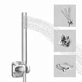 ACEFY Duschkopf wassersparend 1 Strahlart Handbrause/Stabhandbrause Duschbrause massiv Messing Gebürstet mit leicht zu reinigenden Gummidüsen (Verchromt Duschkopf +Schlauch+Halterung)