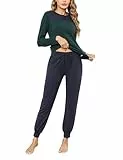 Aseniza Schlafanzüge für Damen Lang Baumwolle Winter Pyjama Set Langarm Loungewear Hausanzug Sleepwear Kuschelig Rundhals mit Bündchen
