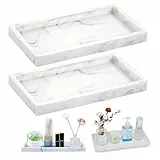 2 Stück Badezimmer Tablett aus Silikon, 20 * 10cm Tablett Rechteckig, Ablageschale, für Gewebe Kerzen Handtuch Kleine Kosmetisch (Marmor-Design Weiß)
