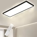 Bowfar LED Deckenleuchte, Leuchten Deckenlampe Rechteckig mit Fernbedienung Dimmbar 3000K-6500K, LED Panel Ultra Flach 24W mit Backlight für Wohnzimmer Schlafzimmer Büro Badezimmer, 58*2.5cm-Schwarz