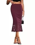 Zeagoo Röcke Damen Lang Rock Elegant Slim Fit Midi Länge Rock Hohe Taille Wickelrock Herbst Einfarbig Freizeitrock Rotwein M