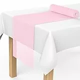 MOKANI Vlies Tischläufer 30m x 30cm, Tischband Hellrosa,Tischläufer Einweg Papier Rolle, Tischdeko Partydeko für Kommunion, Weihnachten, Party, Geburtstag, Hochzeit, Festliche Dekoration