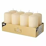 Papstar Stumpenkerzen / Säulenkerzen creme (8 Stück) rund, Durchmesser 5 cm, Länge 10 cm, lange Brenndauer ca. 16 Stunden, rußfreies Abbrennen, für Gastronomie, Feiern und Feste, #17981