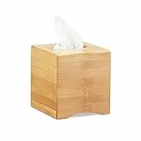Relaxdays Kosmetiktücherbox quadratisch, Taschentuchbox Holz, Kosmetikbox Bambus, HxBxT: 15,5 x 14,5 x 14,5 cm, natur