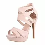 Elara Damen Pumps Offen Stilettos High Heels Chunkyrayan LL85-Beige-38