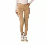 Nina Carter S353 Damen Cargohosen Skinny Fit Jeanshosen Cargo Jeans Stretchjeans Cargojeans Used Look, Beige (S352-1), M