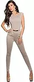 KouCla Eleganter Overall mit Rückenschlitz und goldener Schnalle K6721, in verschiedenen Farben und Größen, beige, XS