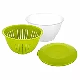 Westmark Vorratsdose/Servier-Schüssel mit Deckel und Sieb/Seiher, 3 teilig, Fassungsvermögen: 4,4 Liter, Kunststoff, BPA-frei, Olympia, Farbe: Transparent/Grün, 2418227A