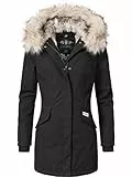 Navahoo Damen Winter Kurzmantel mit Kapuze Cristal Schwarz Gr. L