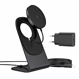 RoRoSkin Mag Safe Ladegerät, Wireless Charger induktive ladestation, Magnetisch Induktionsladegerät, Kabellos Schnellladegerät kompatibel für iPhone 17/16/15/14/13/12 Serie, Schwarz mit Adapter