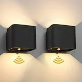 Birnetek® 2 Stück LED Wandlampe mit Bewegungssensor, Schwarz Wandleuchte für Innen, 3000K Warmweiß Wandleuchte Ohne Stromanschluss mit Akkus, USB Aufladbare Wandleuchten für Flur (Schwarz)