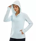 Libin Damen UPF 50+ Sonnenschutz Hoodie Full Zip Laufshirt Langarm Sun Shirt Sportshirt für Running Wandern Outdoor Surfen mit Taschen, Eisblau L
