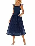 GRACE KARIN Damen MidiKleid Sommer Freizeit Square Neck Hohe Taille Tunika Strandkleid M Dunkelblau