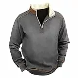 Generisch Half Zip Pullover Herren für Sweatshirt Tarainya Strickpullover Sweat Arbeitspullover Weatshirts Fleece Grau 3XL