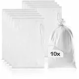 COM-FOUR® 10x Sandsack bis 20kg - Premium PP Sack mit Befestigungsband - extrem robuster Gewebesack mit Schnürband - widerstandsfähiger Hochwasser-Schutzsack (weiß - 10 Stück - bis 20kg)