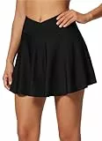BALEAF Damen Plissee Tennisrock Crossover High Waisted Golf Athletic Active Running Skorts Röcke Taschen sport rock mit shorts Minirock Schwarz S