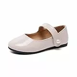 HEVA Klassische Mary-Jane-Schuhe für Mädchen mit Klettverschluss, Flache Schuhe für Hochzeitskleider Schulschuhe(10.5UK 29EU,Nackt)