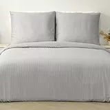 Good Nite Bettwäsche-Sets 240x220 Grau Gestreift Mikrofaser Bettwäsche Bettbezug 240x220 cm + 2 Kissenbezug 80x80 cm Bettwäsche mit Reißverschluss(Grau, 240x220cm+80x80cm*2)