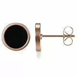 JewelryWe Schmuck Elegante schlicht klassische runde Ohrstecker Ohrringe Edelstahl Rosegold/Schwarz 10mm für Damen und Herren