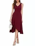 Aupuls Damen Kleider Elegant Festlich Kleider Festlich Damen Ärmellos Rüsche Kleid Damenkleider Sommer High Low Abiballkleider Damenkleider Festlich AUPG007Burgundy