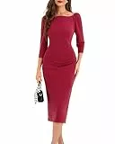 Belle Poque Damen Vintage 3/4 Ärmel Bodycon Kleid Midi Bleistift Kleid Elegant Cocktail Hochzeitskleid