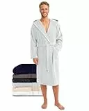 Twinzen Bademantel Herren 100% Baumwolle⎥Weich, Saugfähig, Aus Frottee, Oeko-Tex Zertifiziert⎥Grau, Größe L
