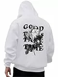 Tomwell Kapuzenpullover Herren Winter Oversized y2k Hoodie mit Backprint Classic Hoody Pullover Casual Streetwear A Weiß M