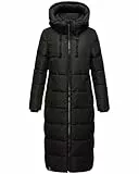 MARIKOO Damen Wintermantel warmer Steppmantel lang mit abnehmbarer Kapuze Nadeshikoo XVI Black Gr. M