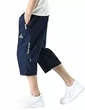 Echinodon Jungen Kurze Hose 3/4 Sommerhose Leicht Baumwolle Shorts Kinder Sweatshorts Sport und Freizeit Blau 160