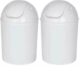 WENKO Schwingdeckeleimer Economic, Kosmetikeimer 6 l für Badezimmer, aus Kunststoff in Weiß (Packung mit 2)