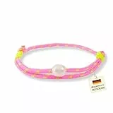 happymaker - Segeltau Armband Damen, Surfer Armband Damen, Segeltau rosa mit echter Süßwasserperle, zwei Schiebeknoten in gelb neon, größenverstellbar, wasserfest und handmade